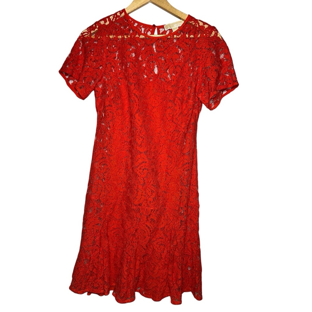 Michael Kors Red Lace Dress, Mid Length, Women's Vintage Style Size 4
